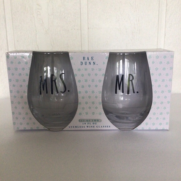 RAE DUNN SET OF TWO WEDDING STEMLESS WINE GLASSES NWT - Picture 2 of 7